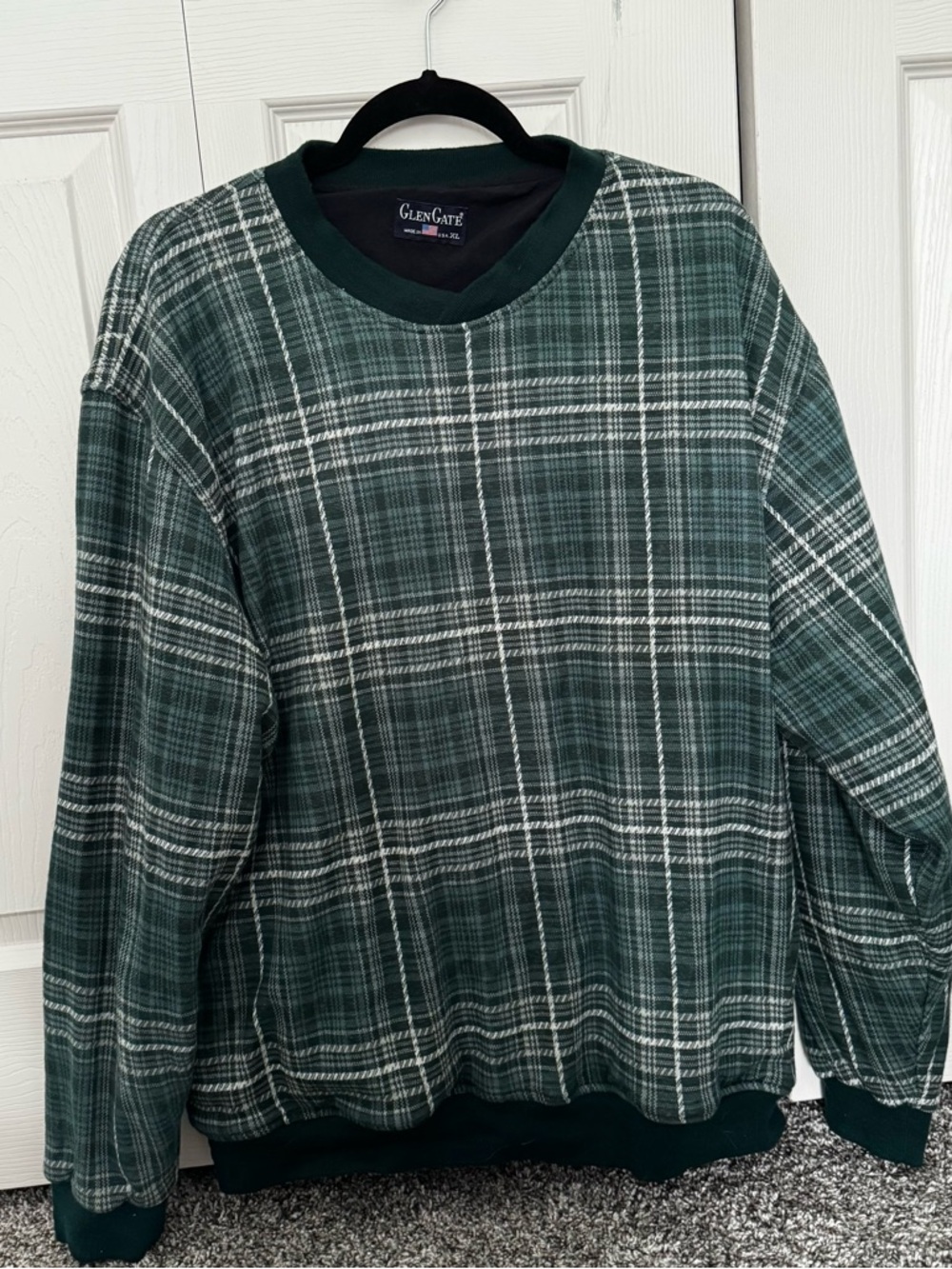Men's Dark Green Plaid Crewneck Sweater Golf Pullover Windbreaker